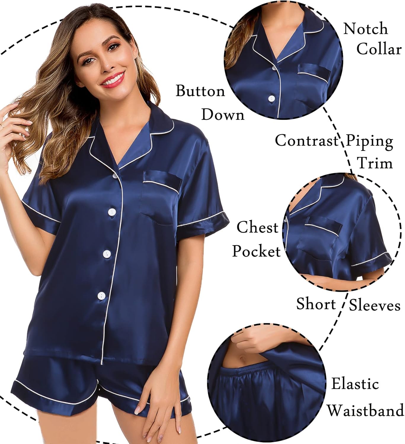 Womens Silk Satin PJ Short Two-Piece Set