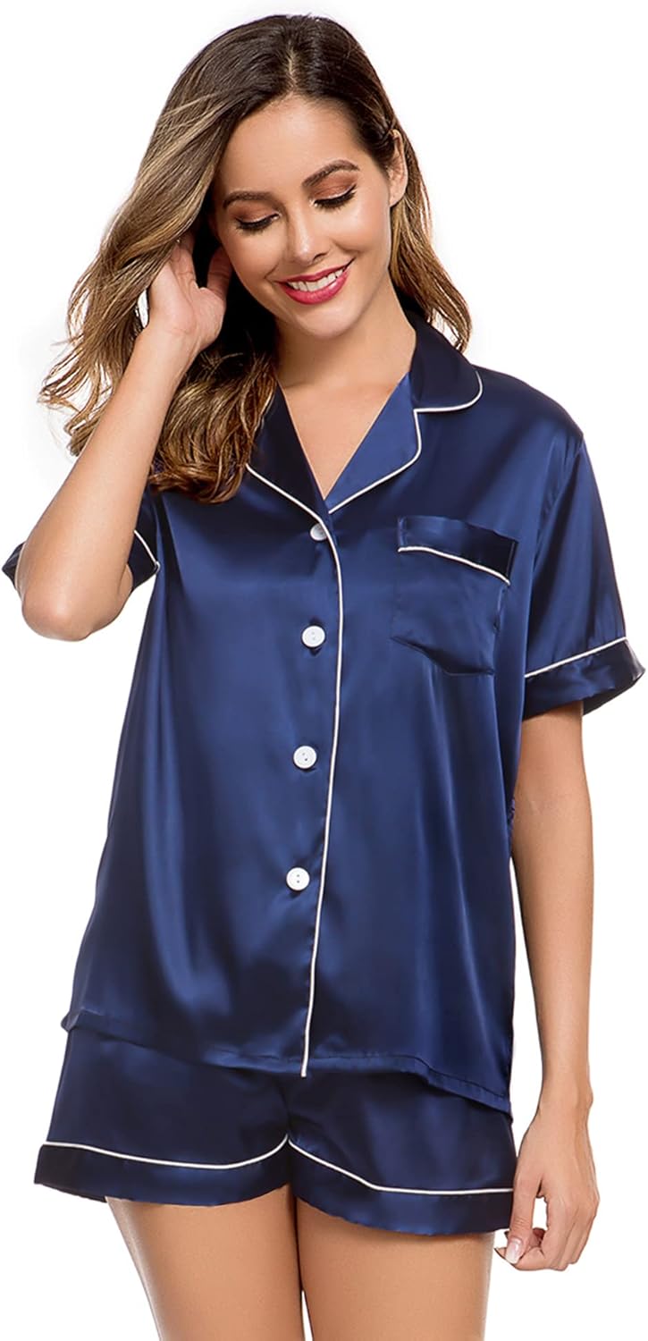 Womens Silk Satin PJ Short Two-Piece Set