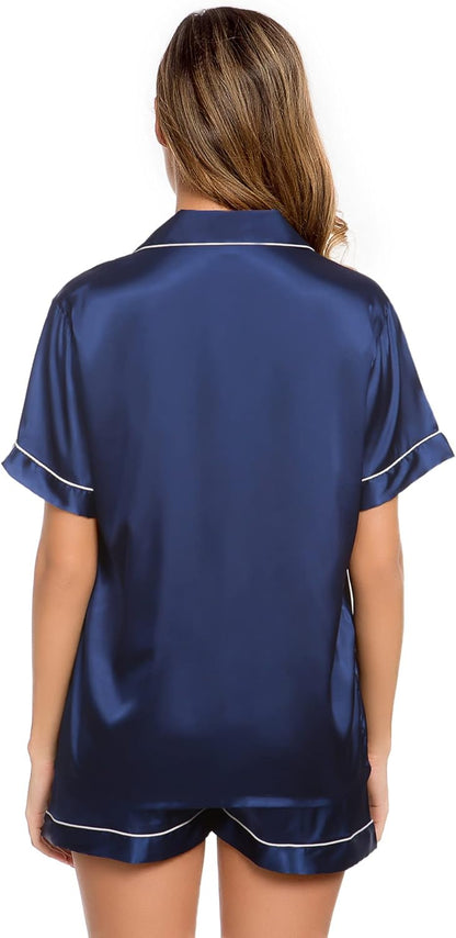 Womens Silk Satin PJ Short Two-Piece Set