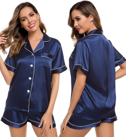 Womens Silk Satin PJ Short Two-Piece Set
